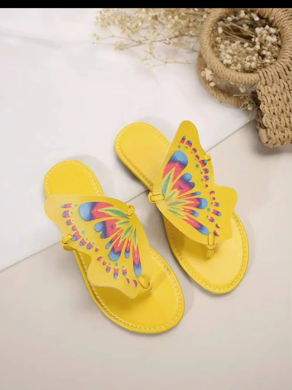 Yellow Butterfly-Print Women’s Sandals